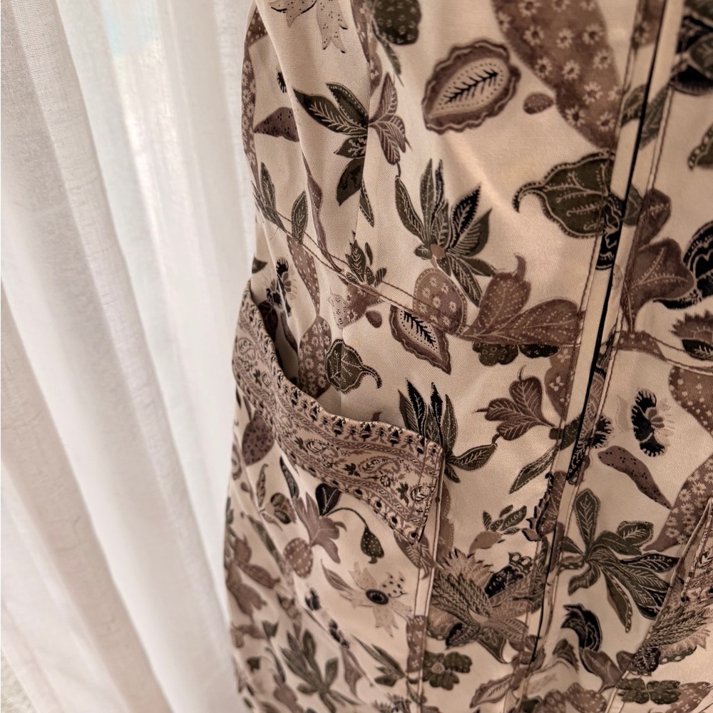 Tory Burch Floral Print Sleeveless Dress Beige Brown Zip Front Womens‎ 12 - Picture 2 of 4